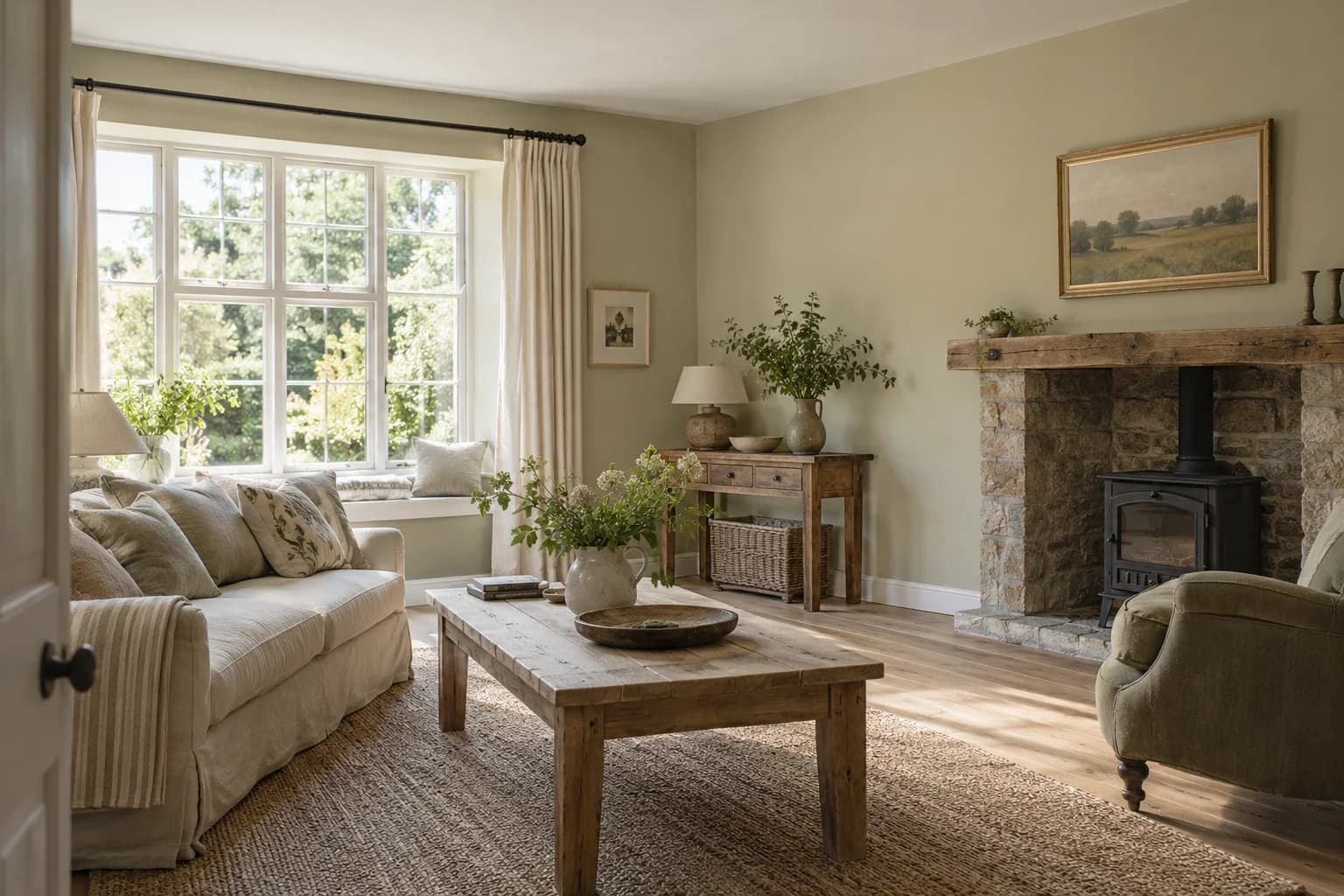 Back To Nature walls in an English cottage living room