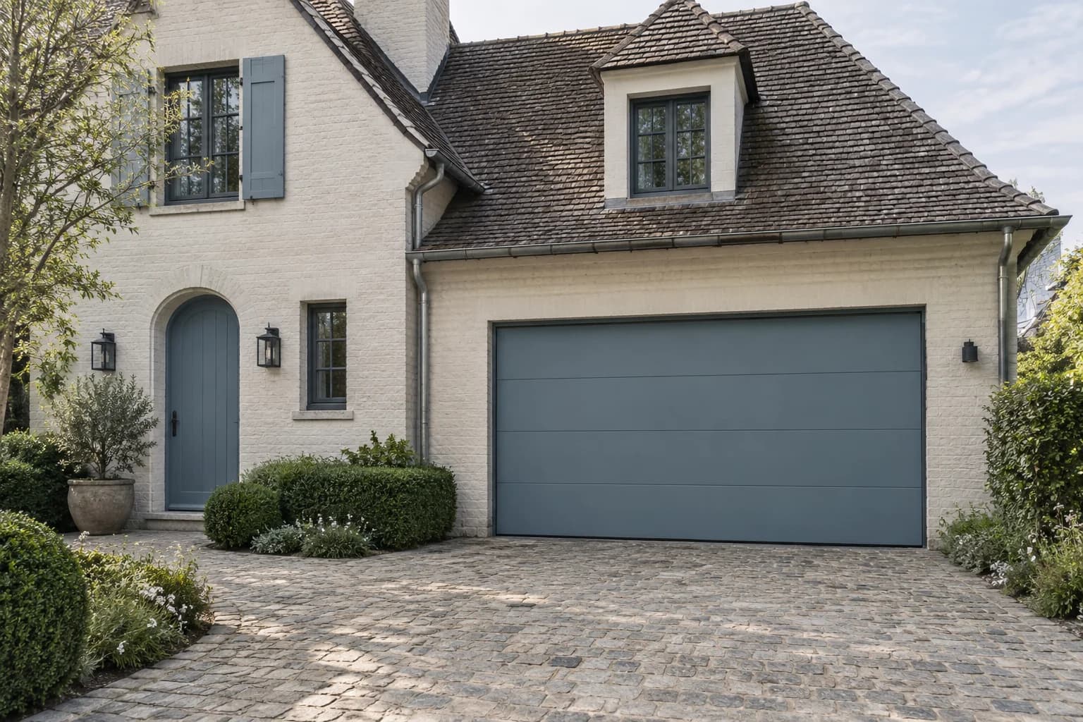 Garage door featuring Blueprint paint