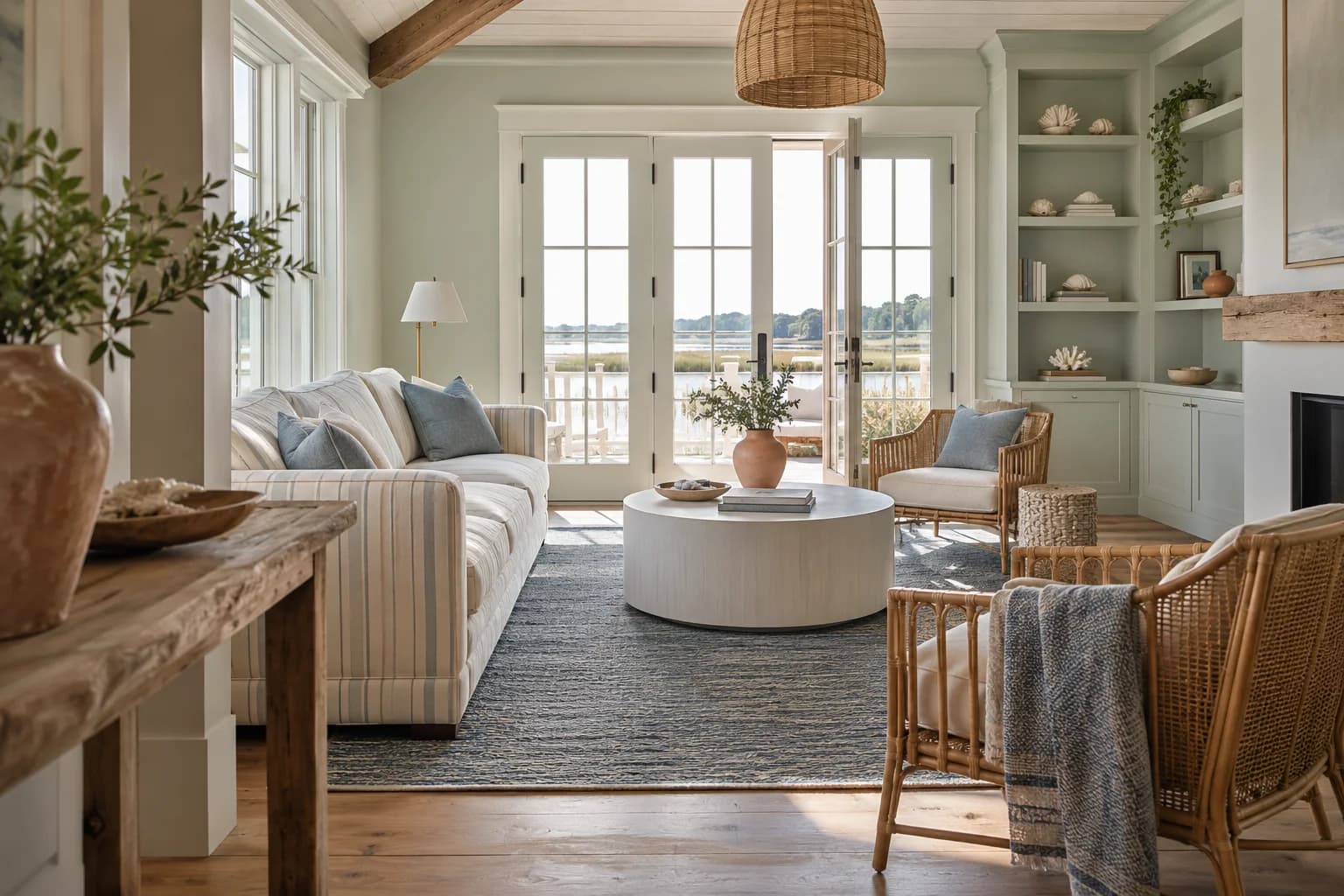 Breezeway walls in a coastal living room