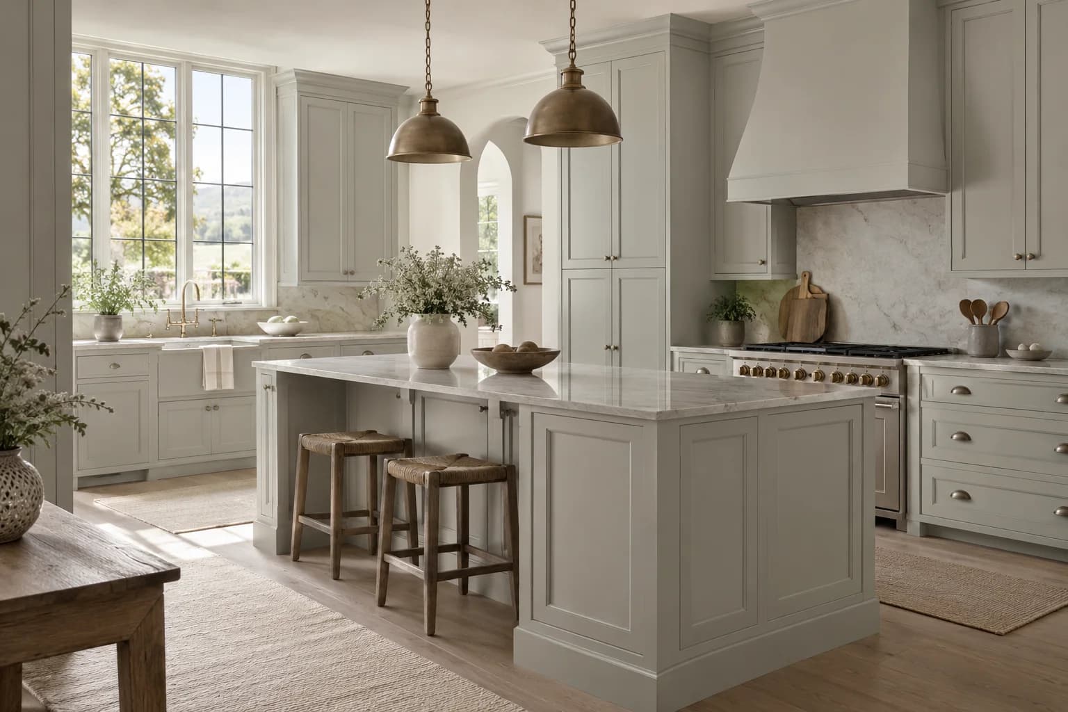 Kitchen cabinets featuring Dolphin Fin paint