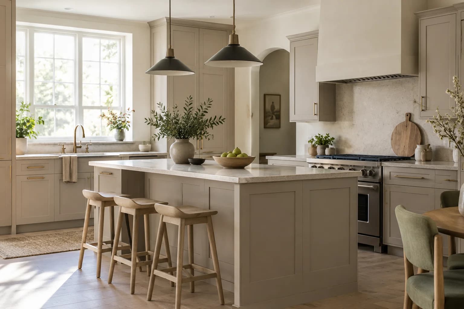 Kitchen cabinets featuring Sculptor Clay paint