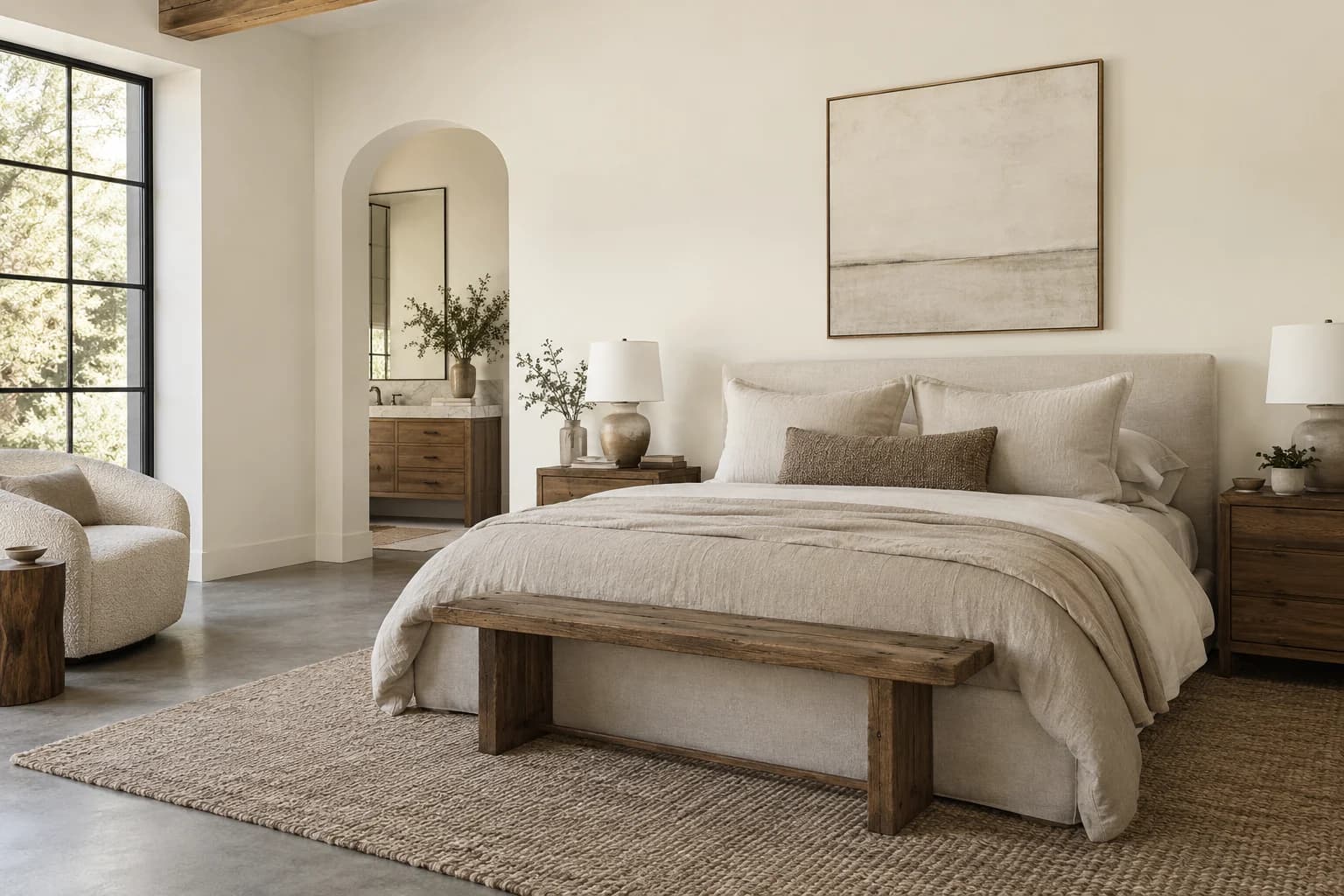 Bedroom featuring Swiss Coffee paint