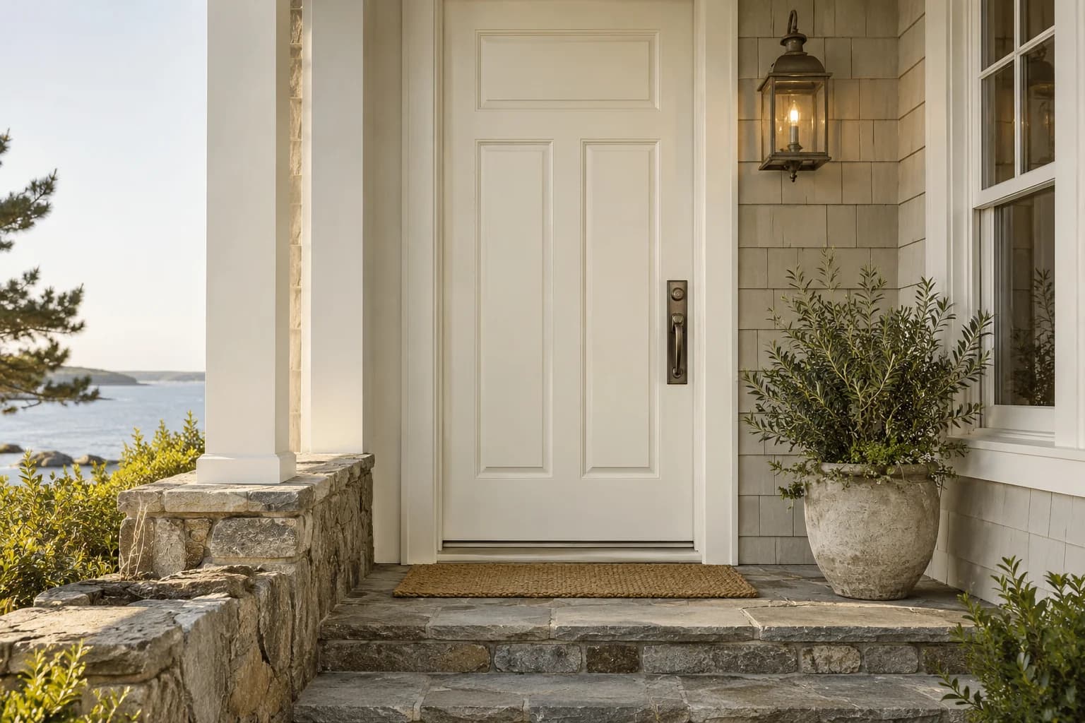 Front door featuring Swiss Coffee paint