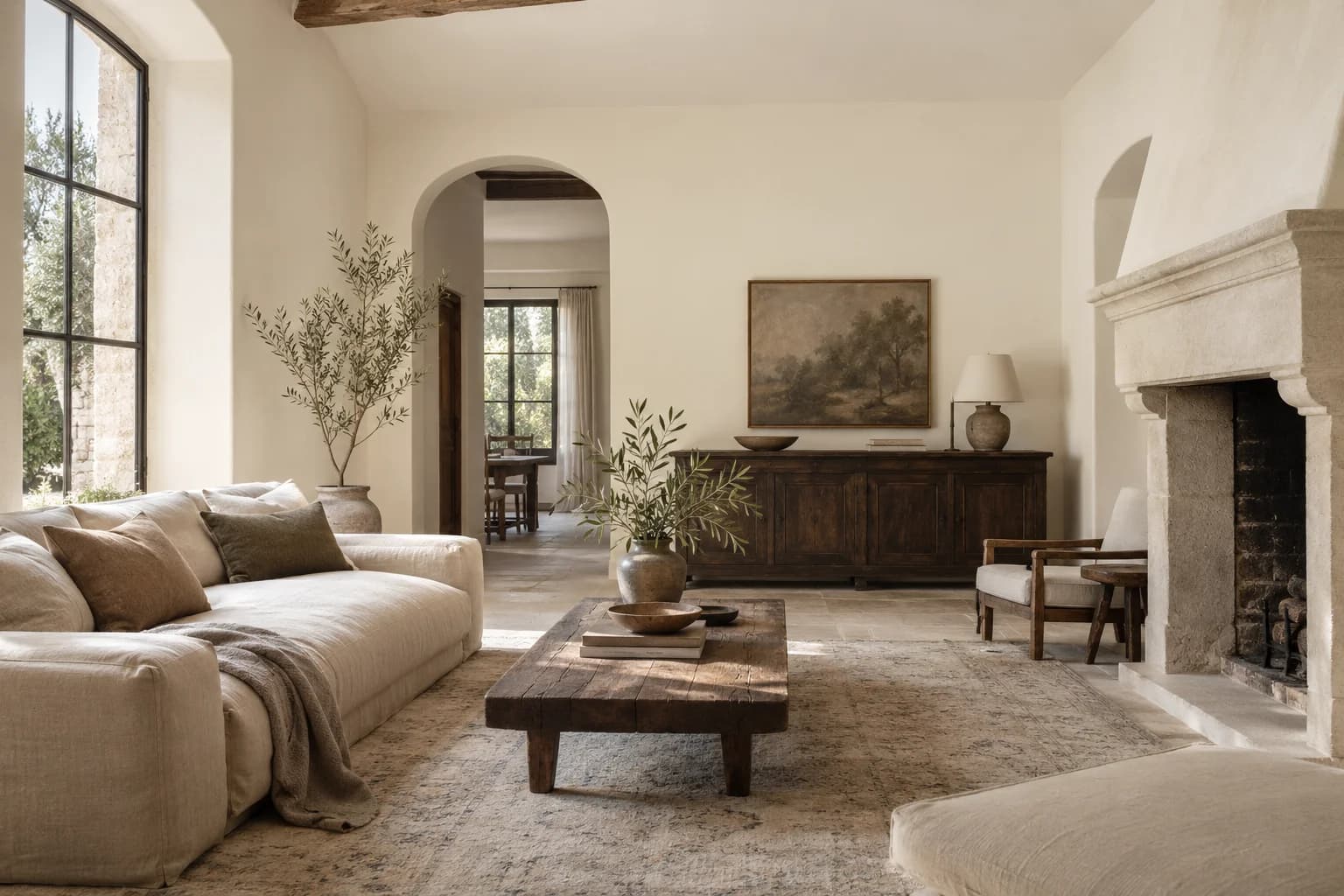Swiss Coffee walls in a Belgian country living room