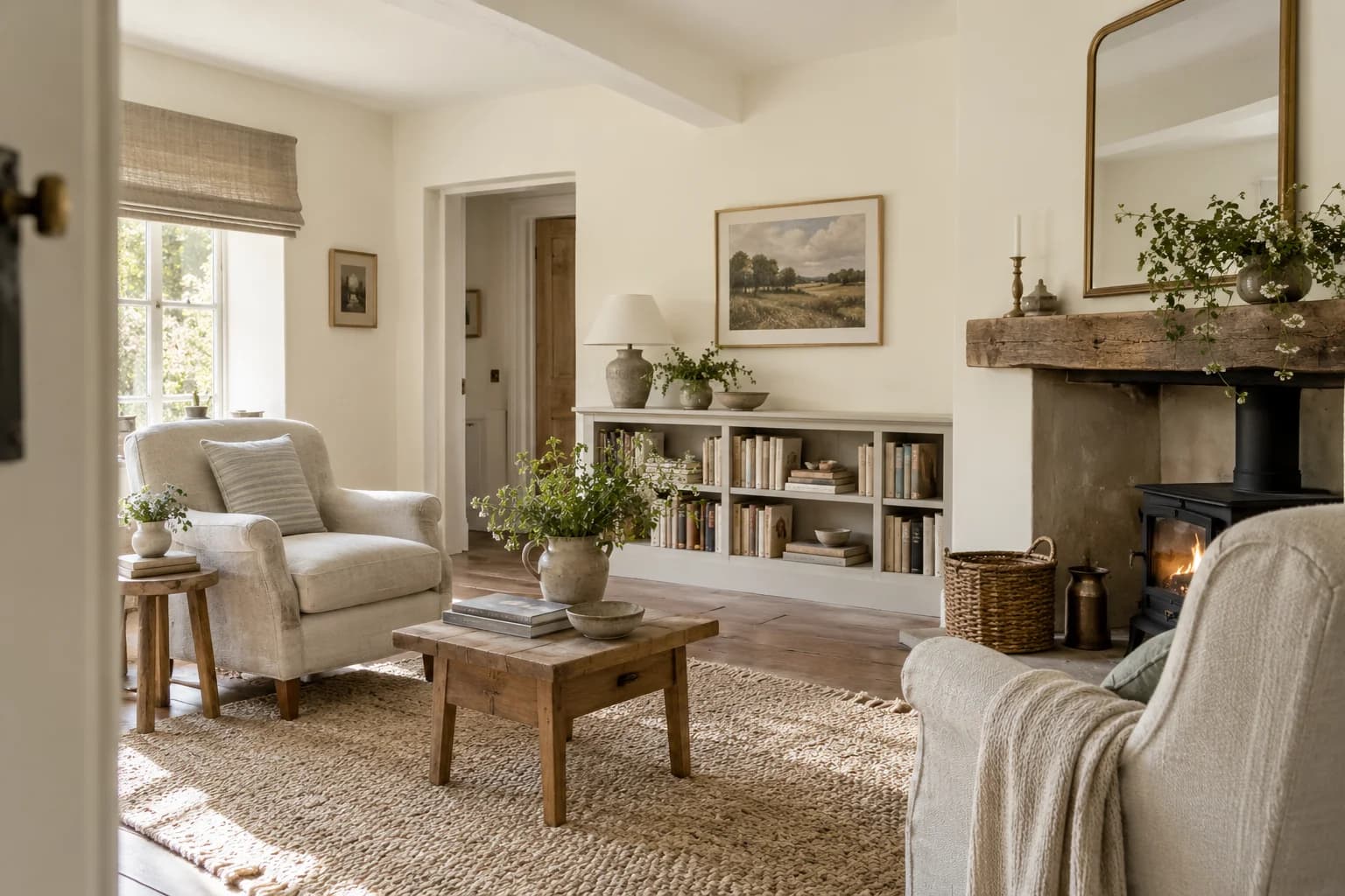 Living room featuring Swiss Coffee paint