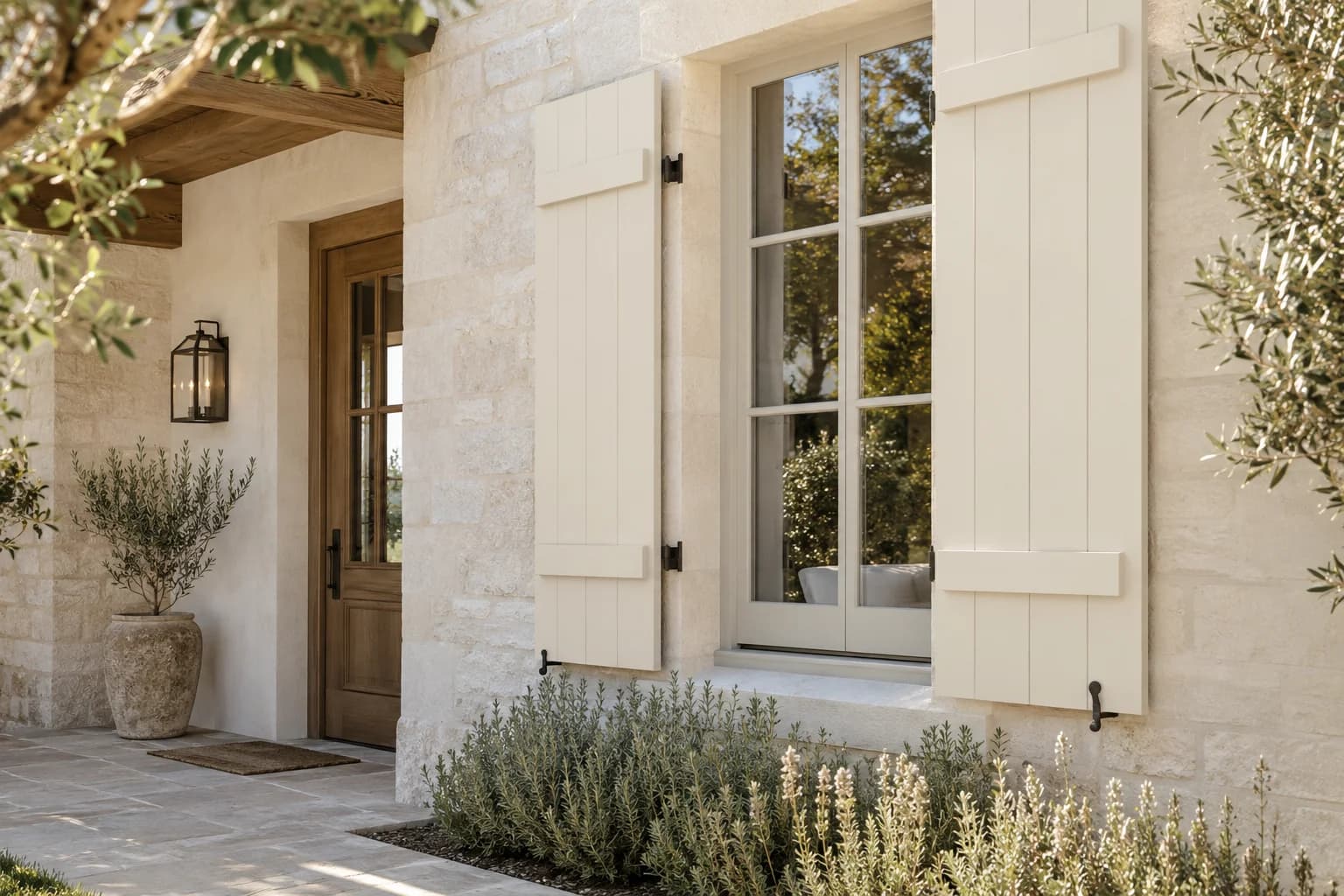 Shutters & trim featuring Swiss Coffee paint