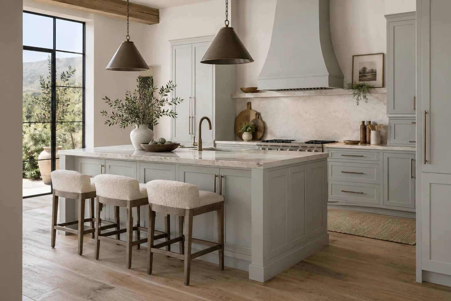 Kitchen cabinets featuring White Metal paint