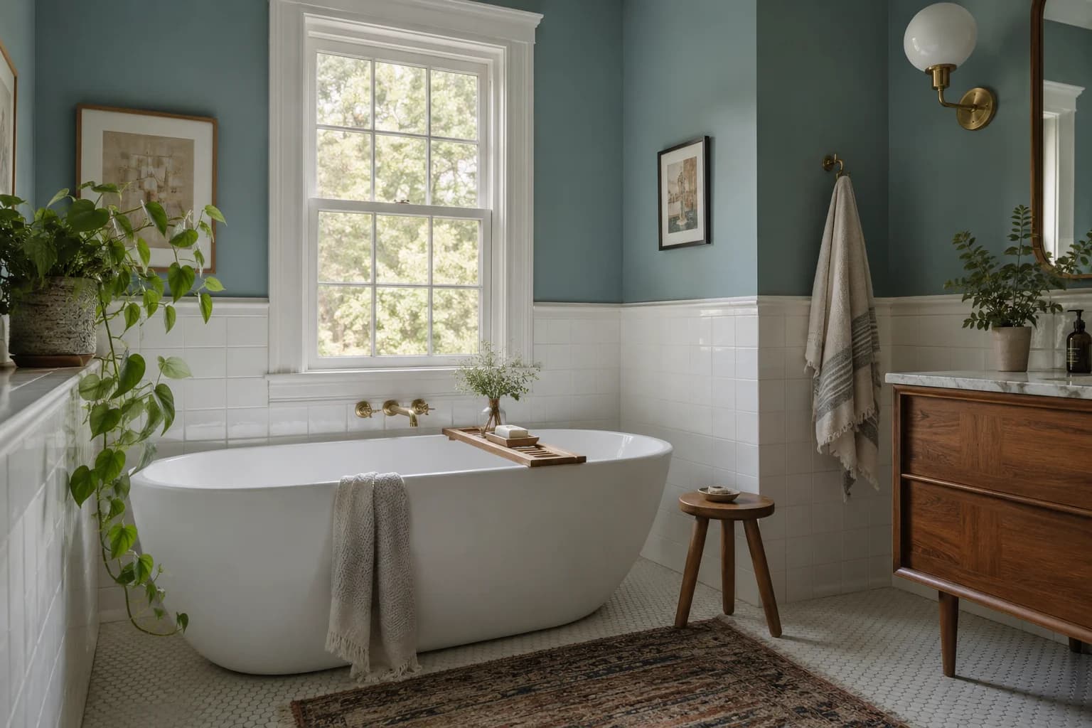 Bathroom featuring Aegean Teal paint
