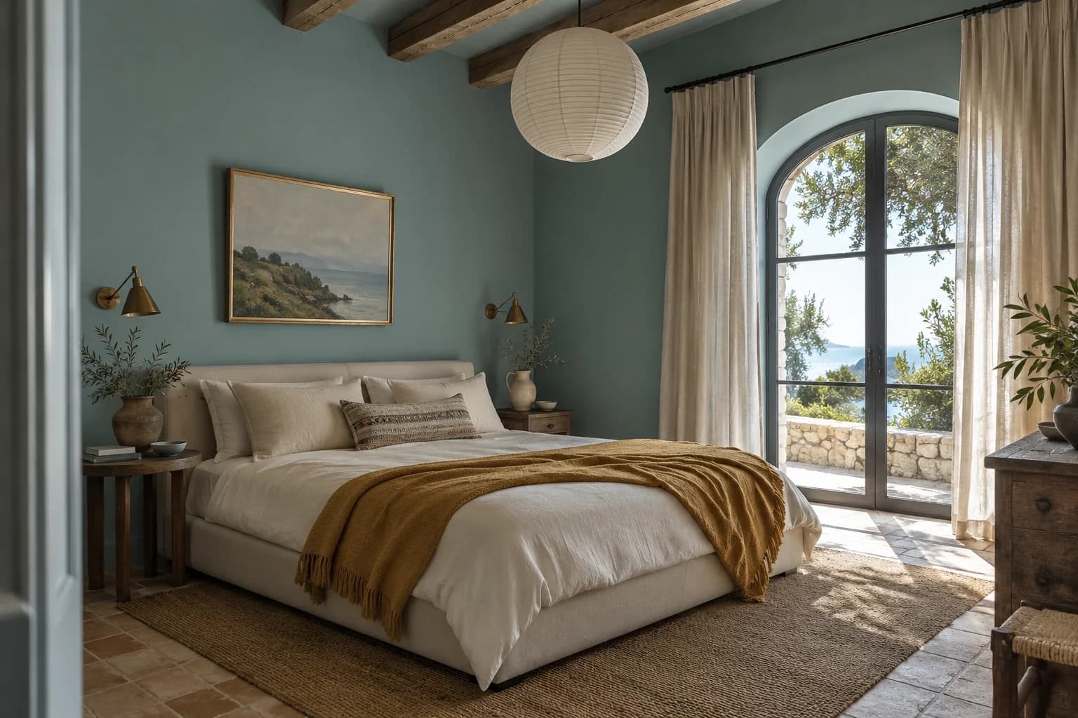 Bedroom featuring Aegean Teal paint