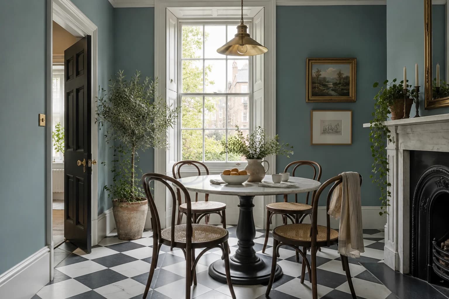 Dining room featuring Aegean Teal paint