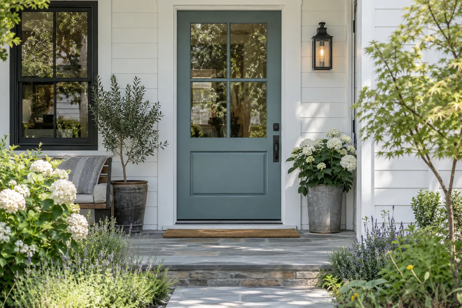 Front door featuring Aegean Teal paint