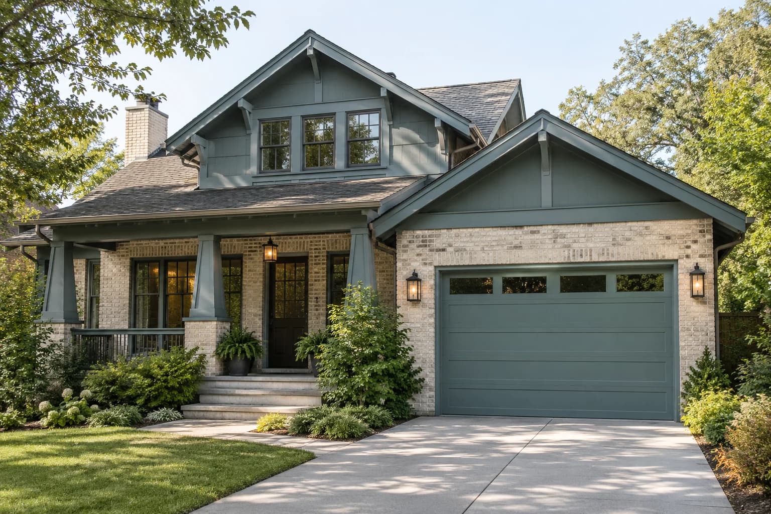 Garage door featuring Aegean Teal paint