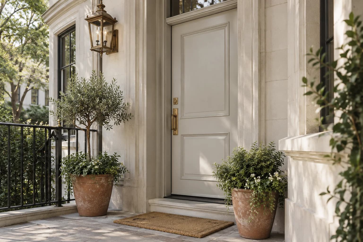 Front door featuring Balboa Mist paint