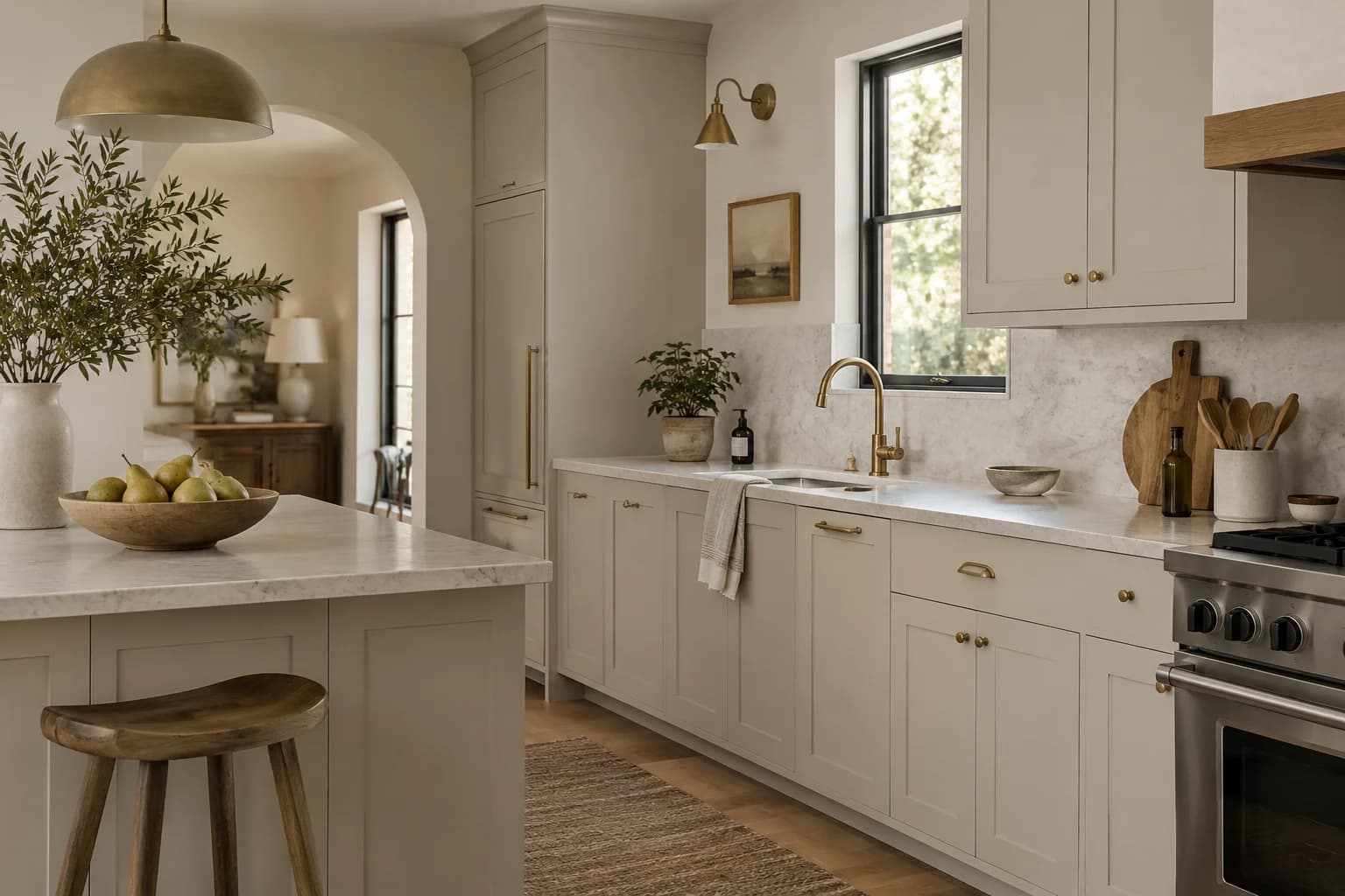 Kitchen cabinets featuring Balboa Mist paint