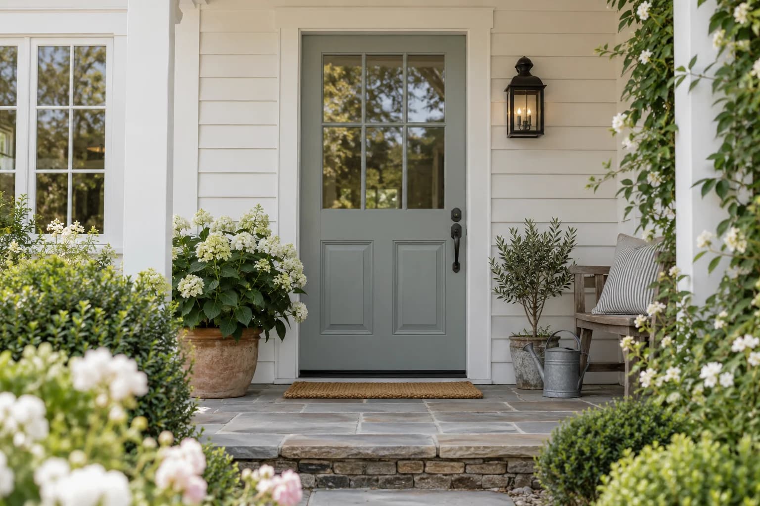 Front door featuring Boothbay Gray paint