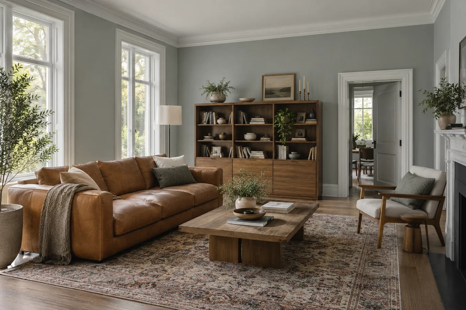 Boothbay Gray walls in a Nordic contemporary living room