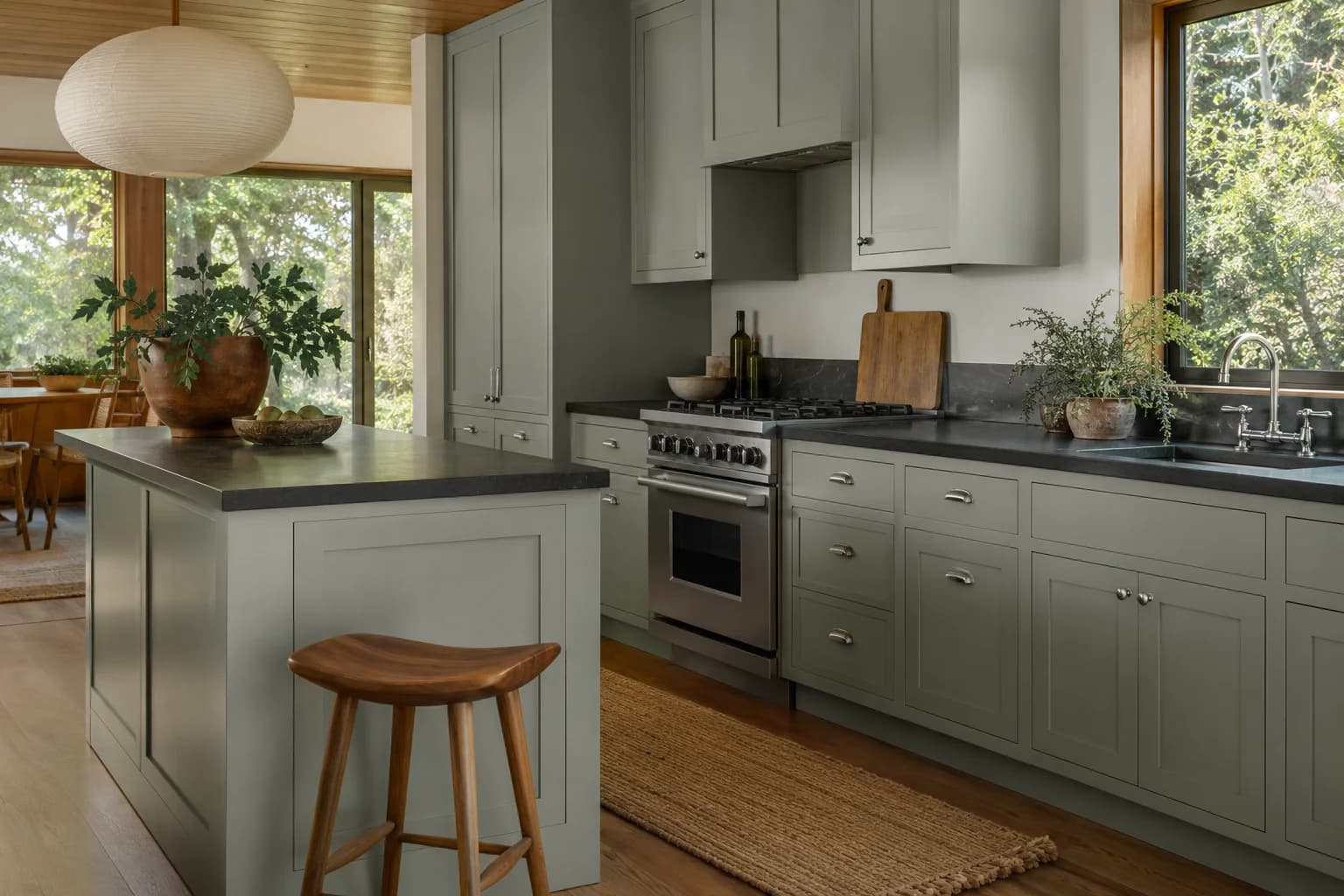 Kitchen cabinets featuring Boothbay Gray paint