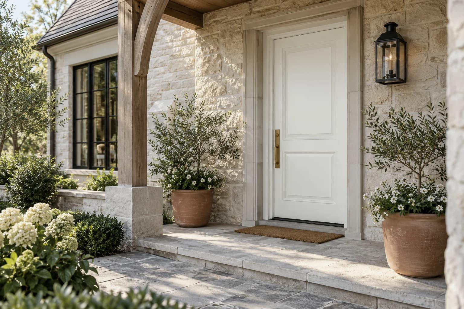 Front door featuring Chantilly Lace paint