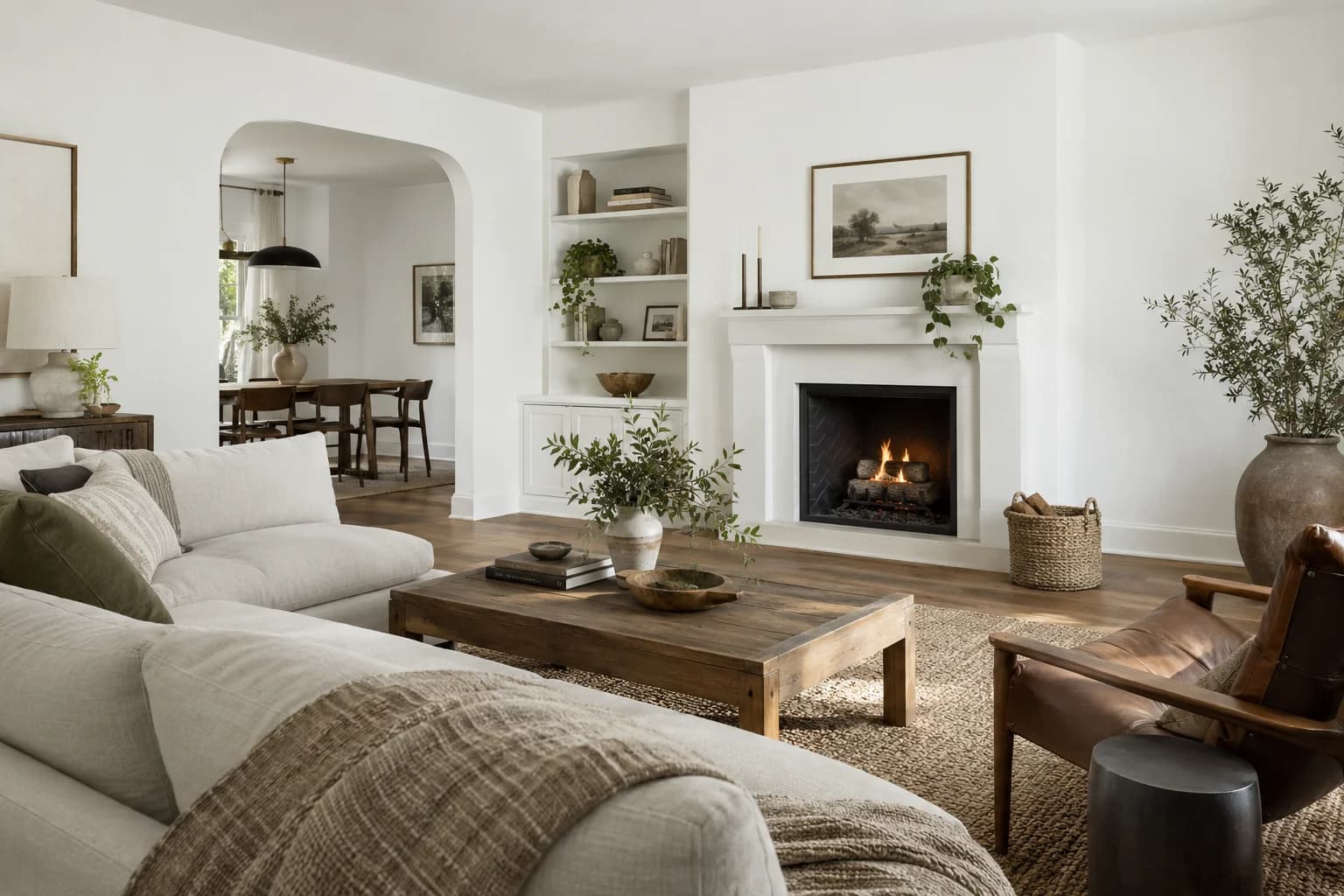 Chantilly Lace walls in a relaxed contemporary living room