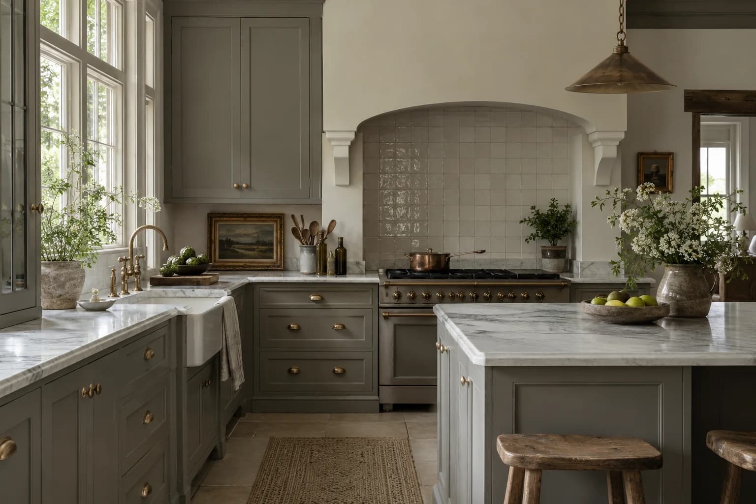 Kitchen cabinets featuring Chelsea Gray paint
