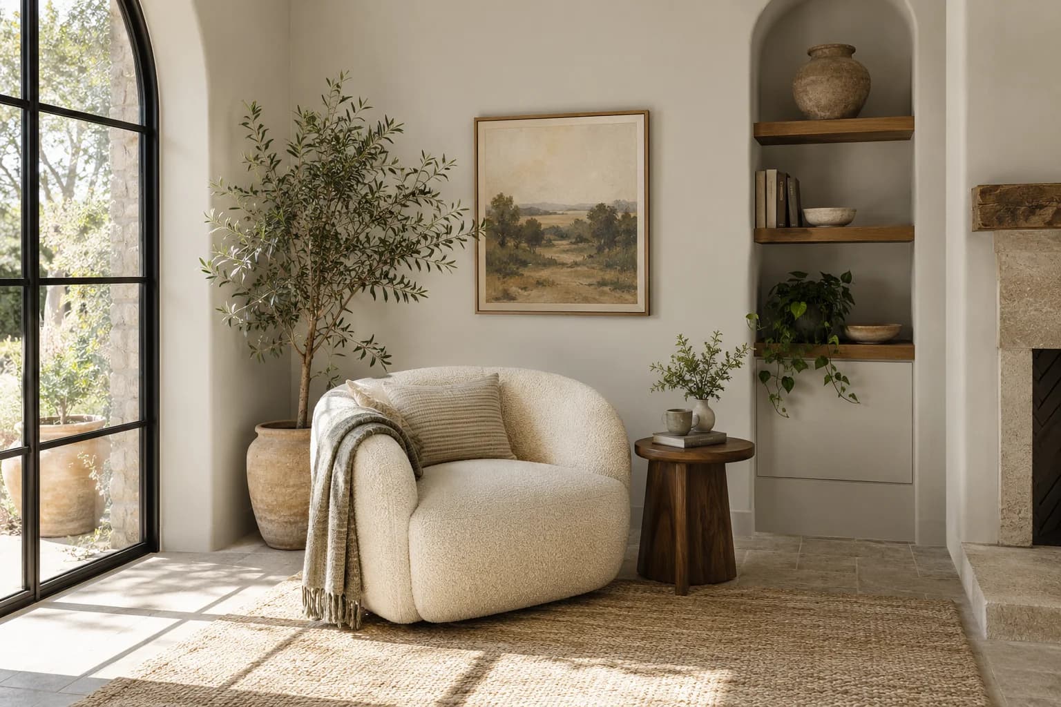 Reading nook with Collingwood walls and a cream armchair