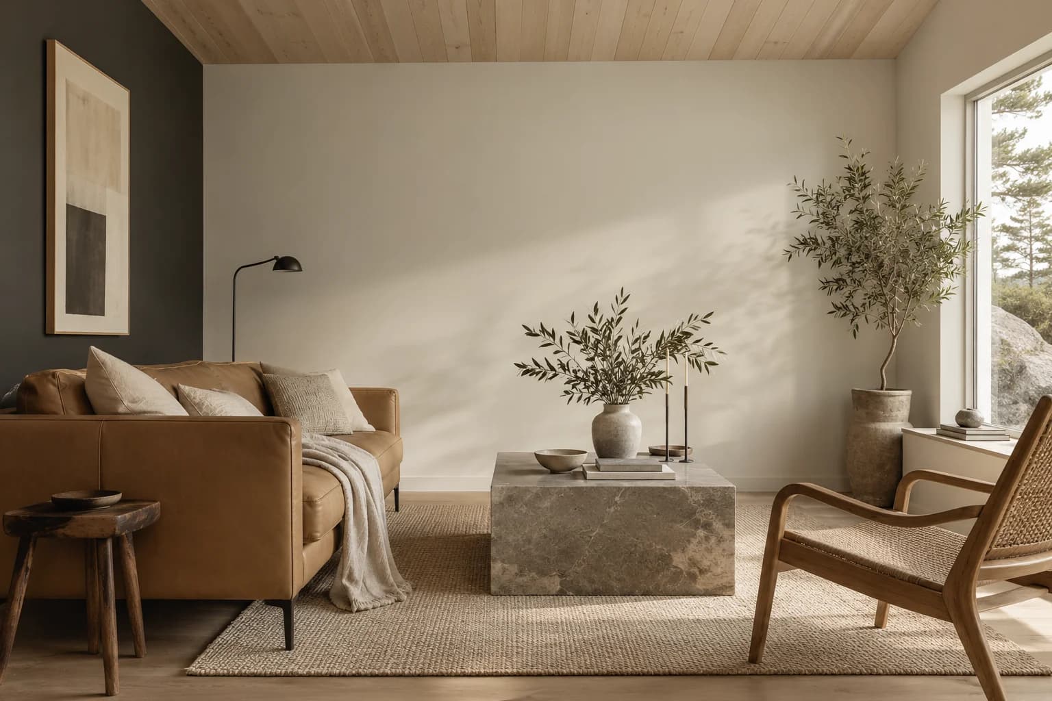Pale Oak walls in a Scandinavian modern living room