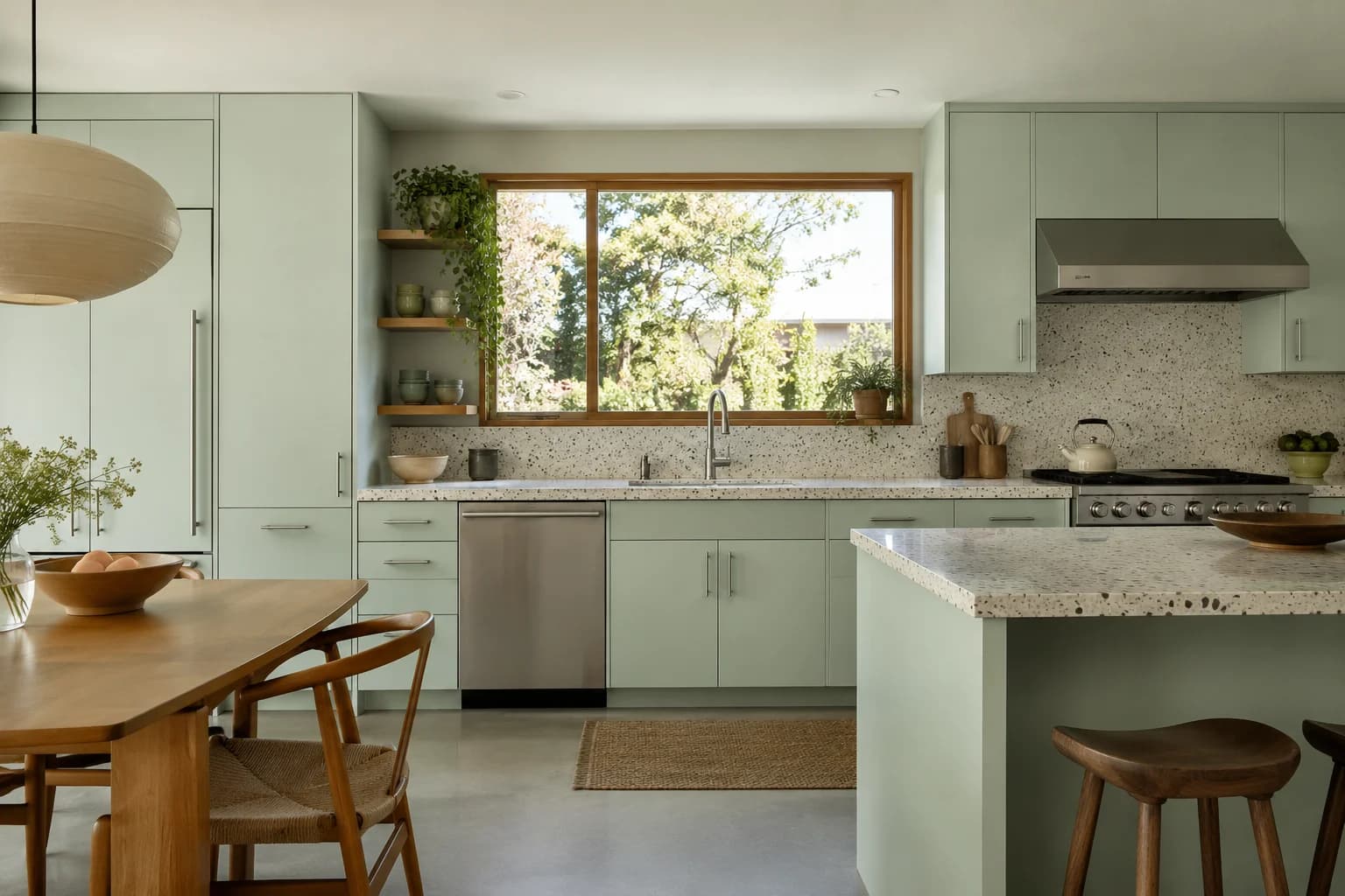 Kitchen cabinets featuring Palladian Blue paint