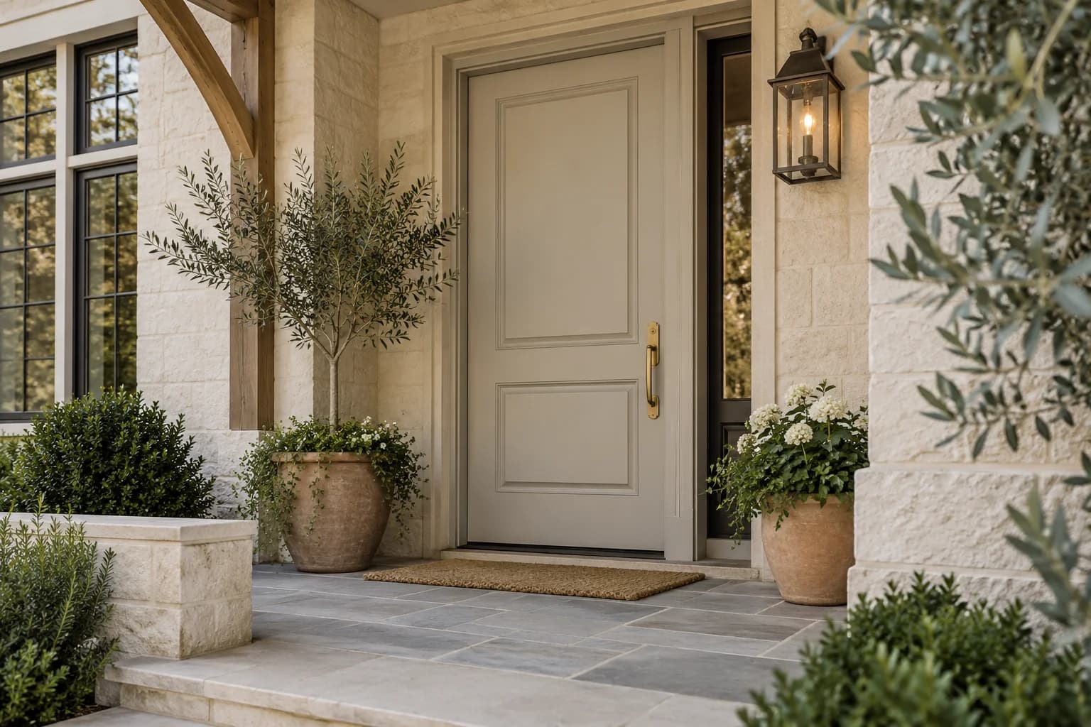 Front door featuring Revere Pewter paint