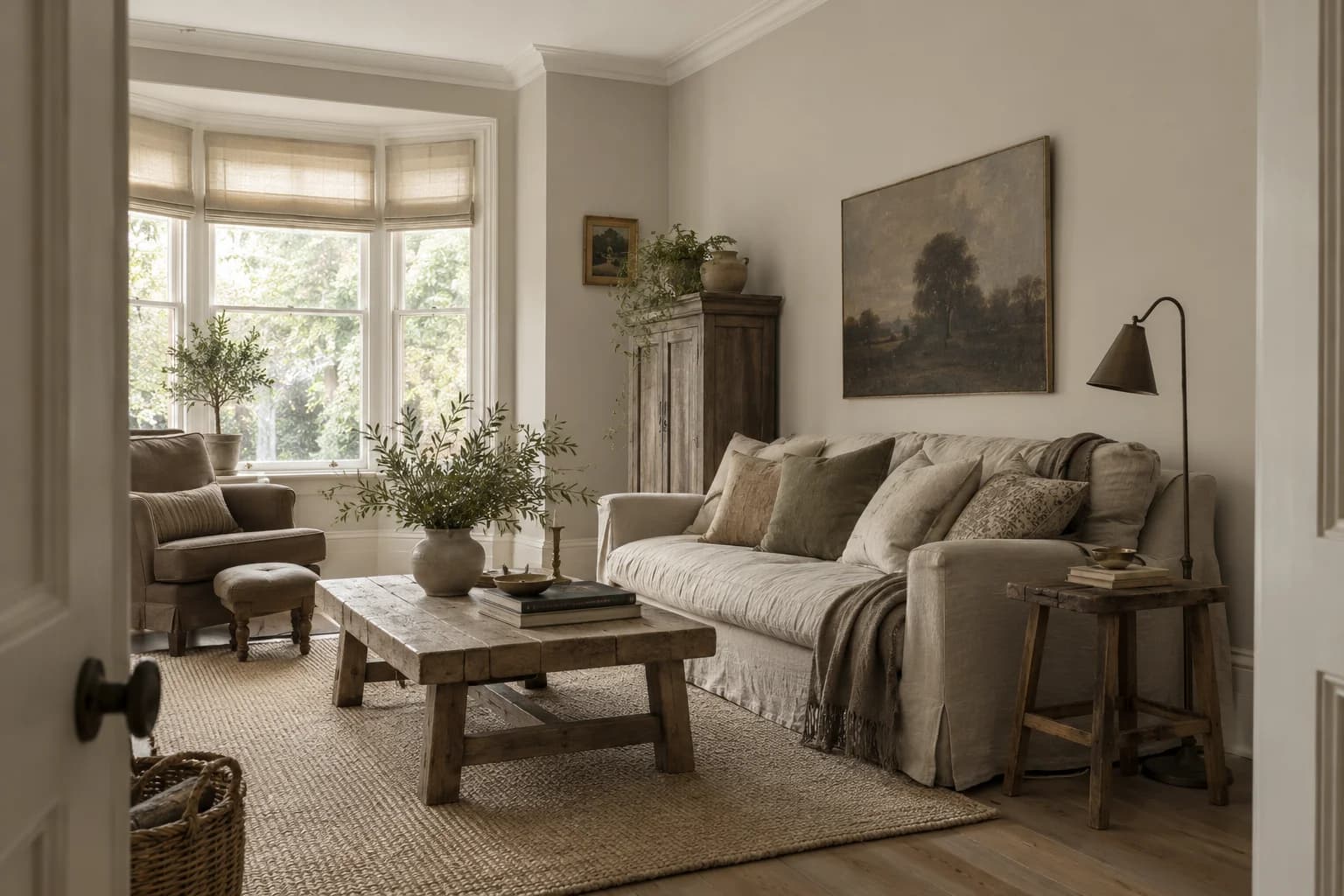 Revere Pewter walls in a Belgian country living room