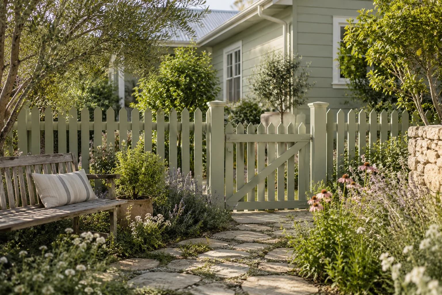 Fences & garden structures featuring Saybrook Sage paint