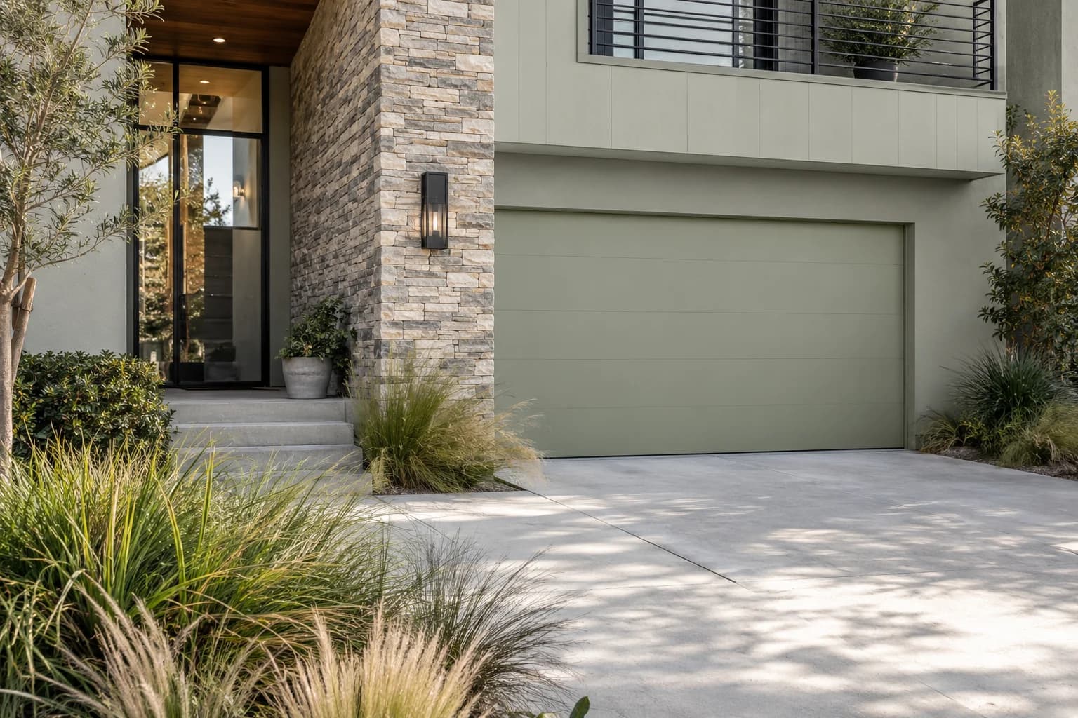 Garage door featuring Saybrook Sage paint