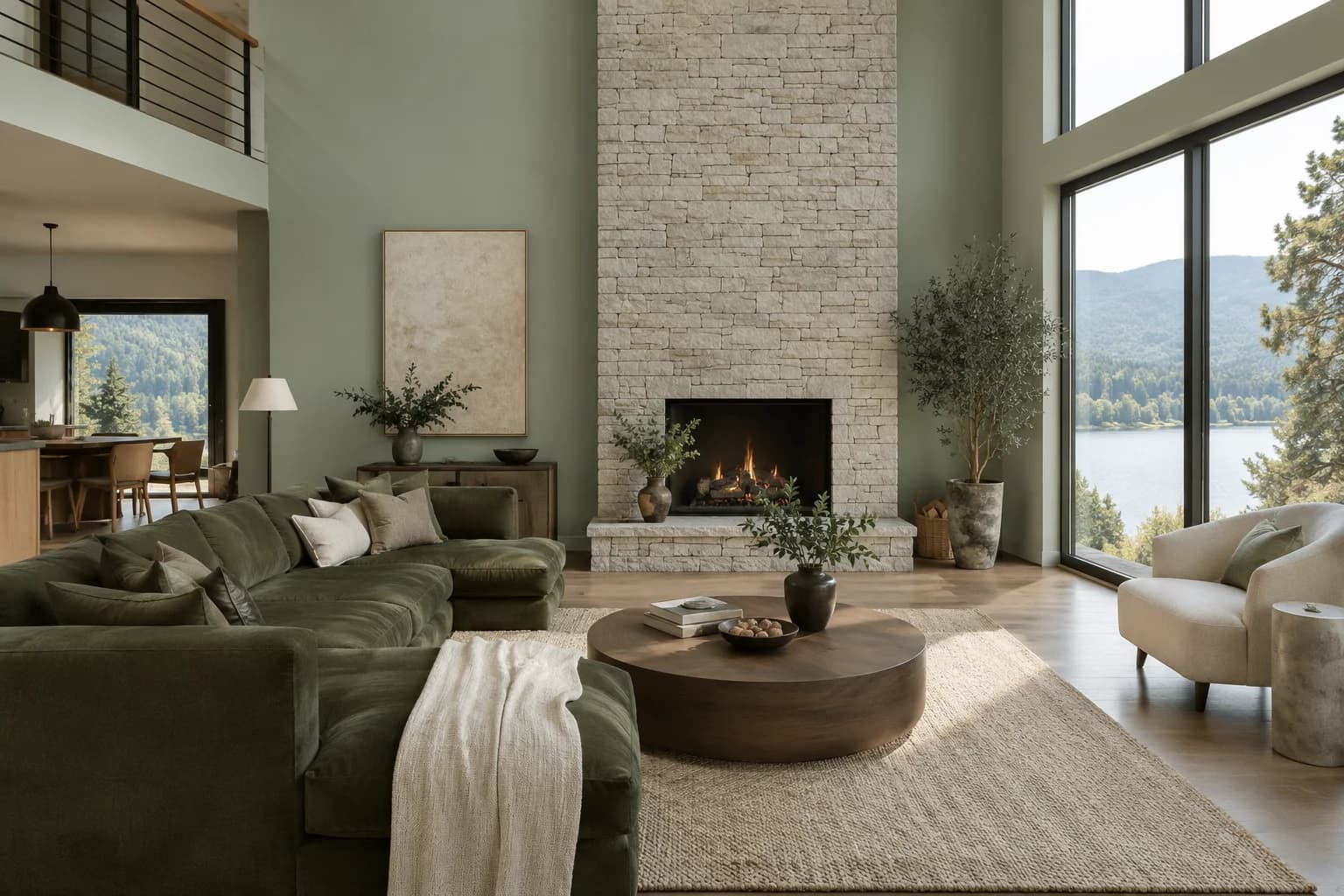 Saybrook Sage walls in a minimal contemporary living room