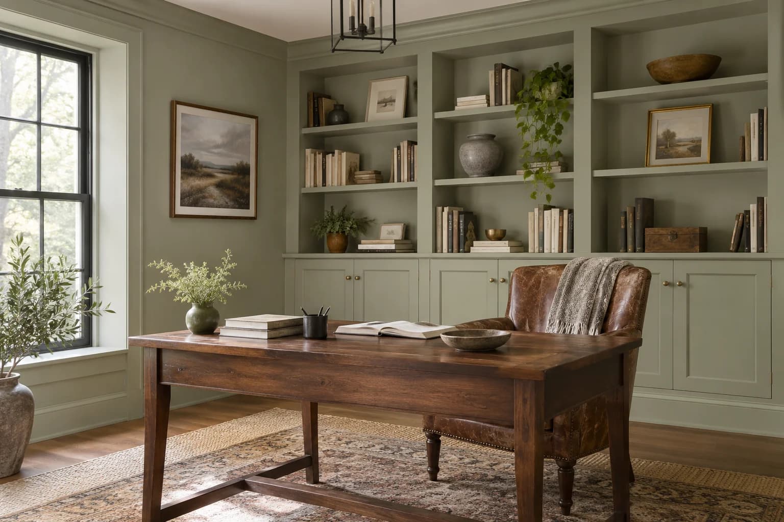 Home office featuring Saybrook Sage paint