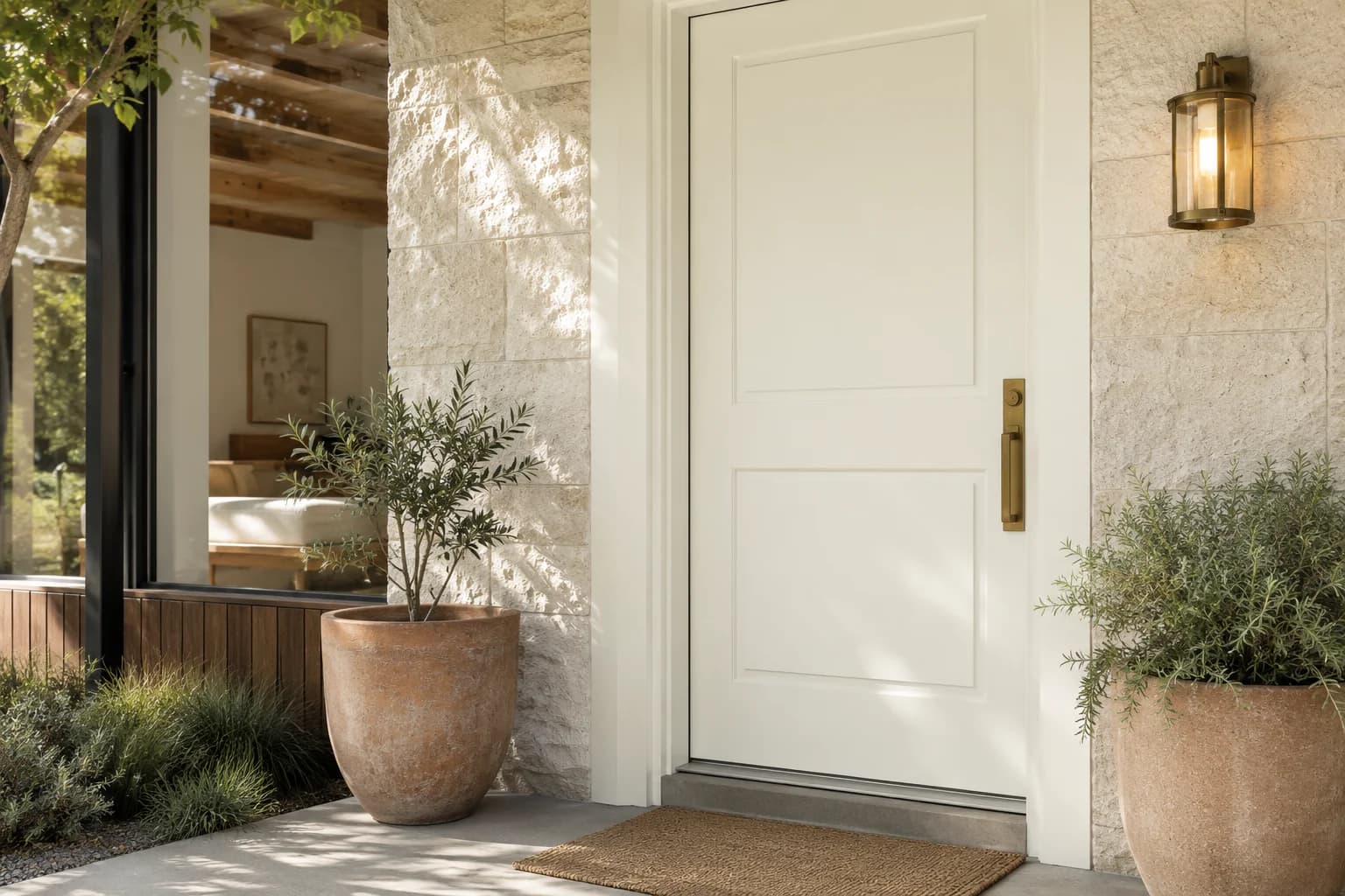 Front door featuring Simply White paint