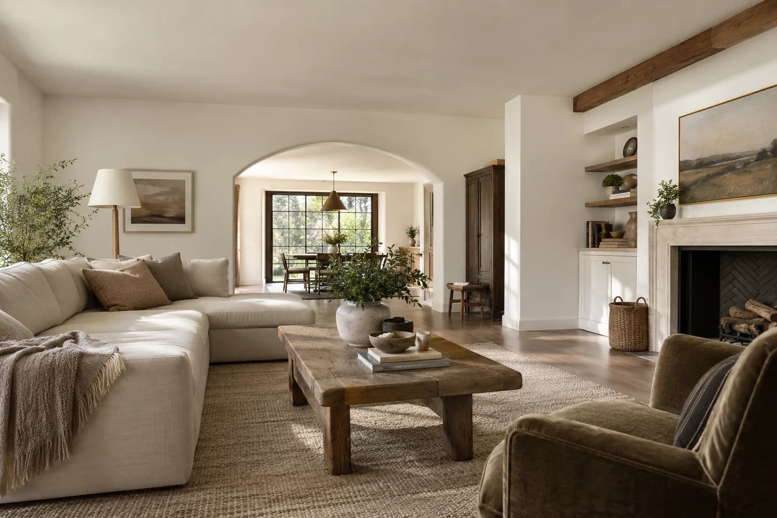 Simply White walls in an American transitional living room