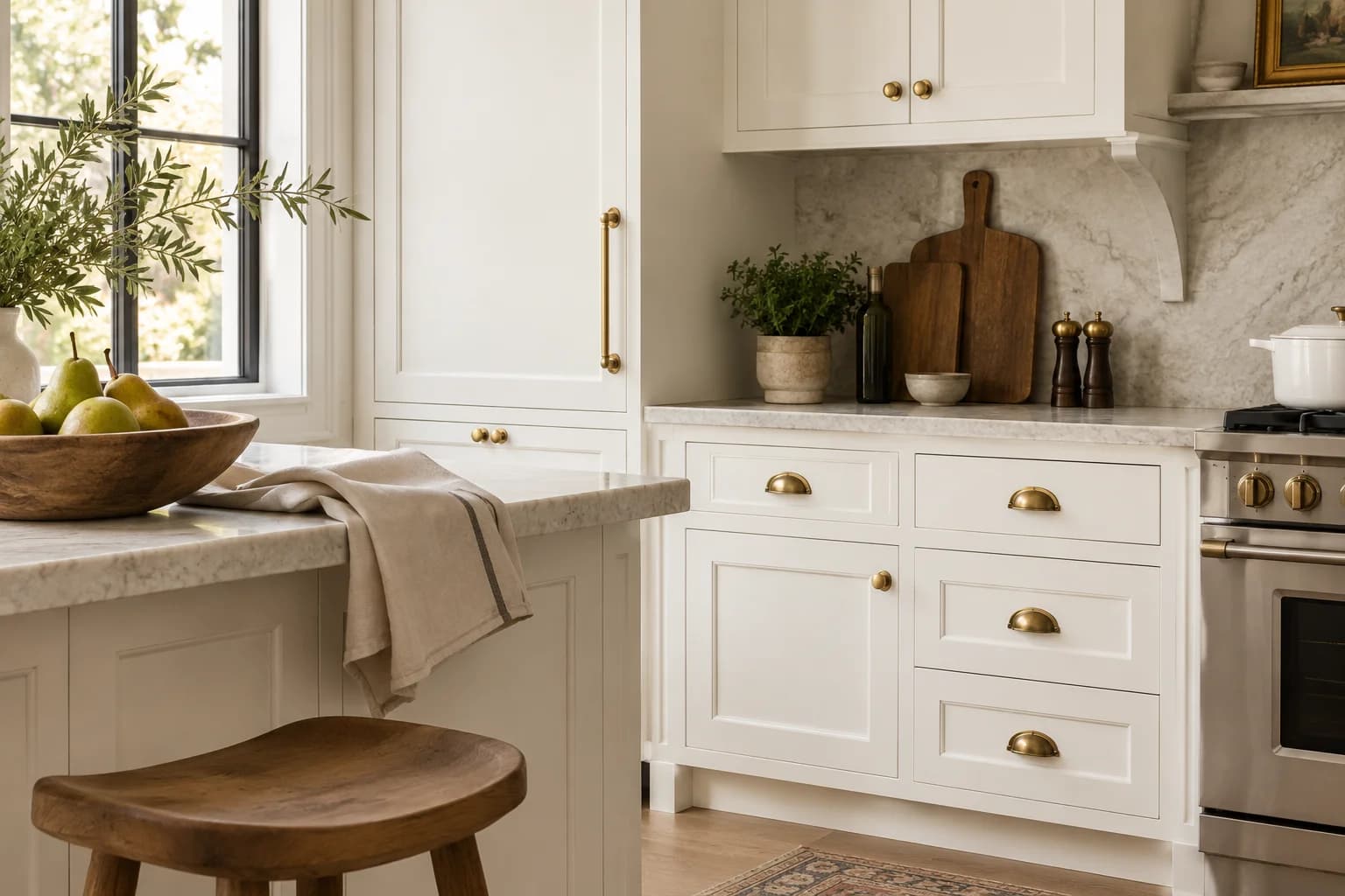 Kitchen cabinets featuring Simply White paint