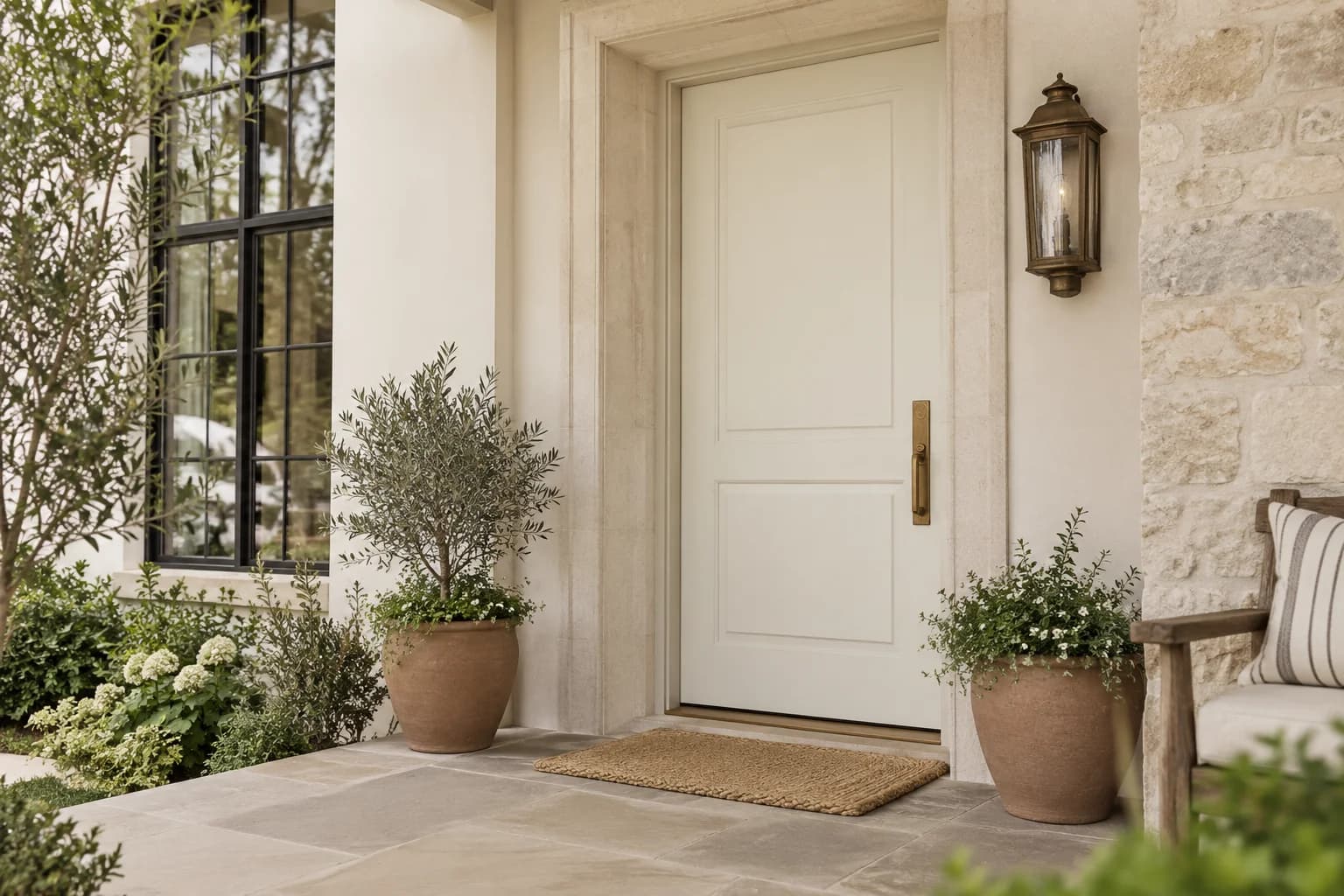 Front door featuring Swiss Coffee paint