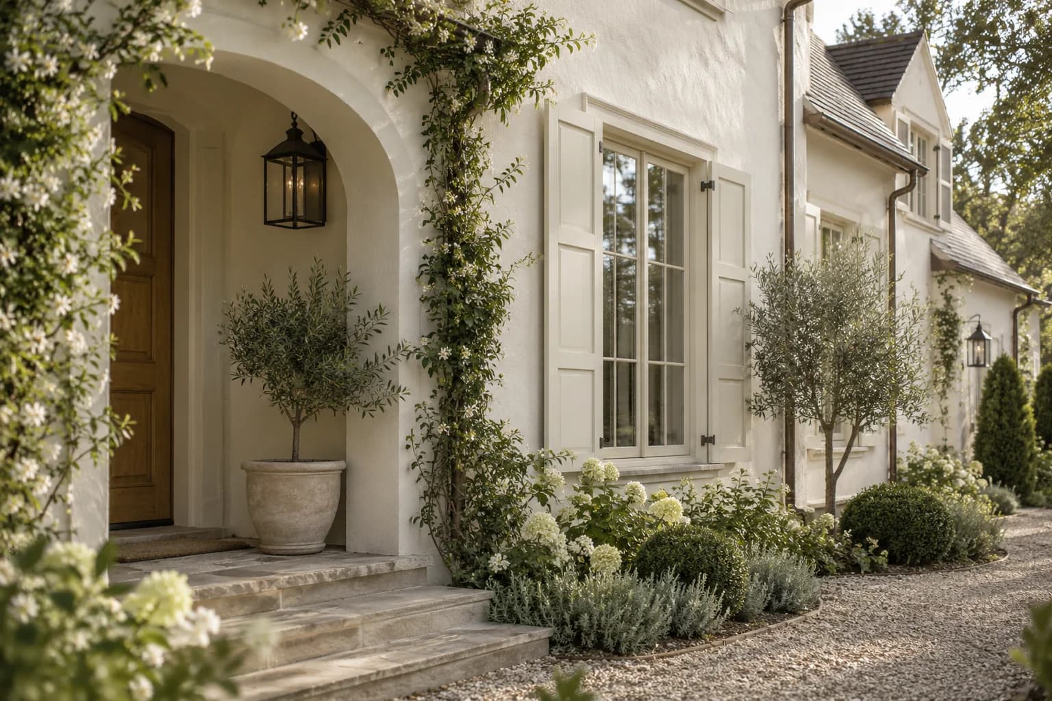 Shutters & trim featuring Swiss Coffee paint