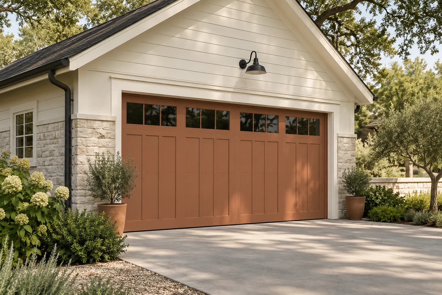 Garage door featuring Cavern Clay paint
