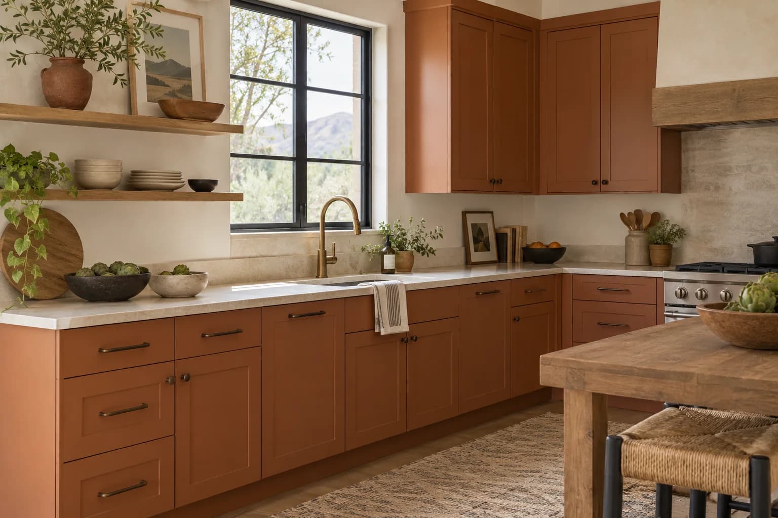 Kitchen cabinets featuring Cavern Clay paint