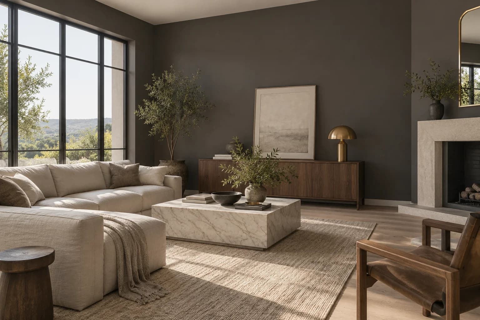 Black Bean walls in a desert contemporary living room