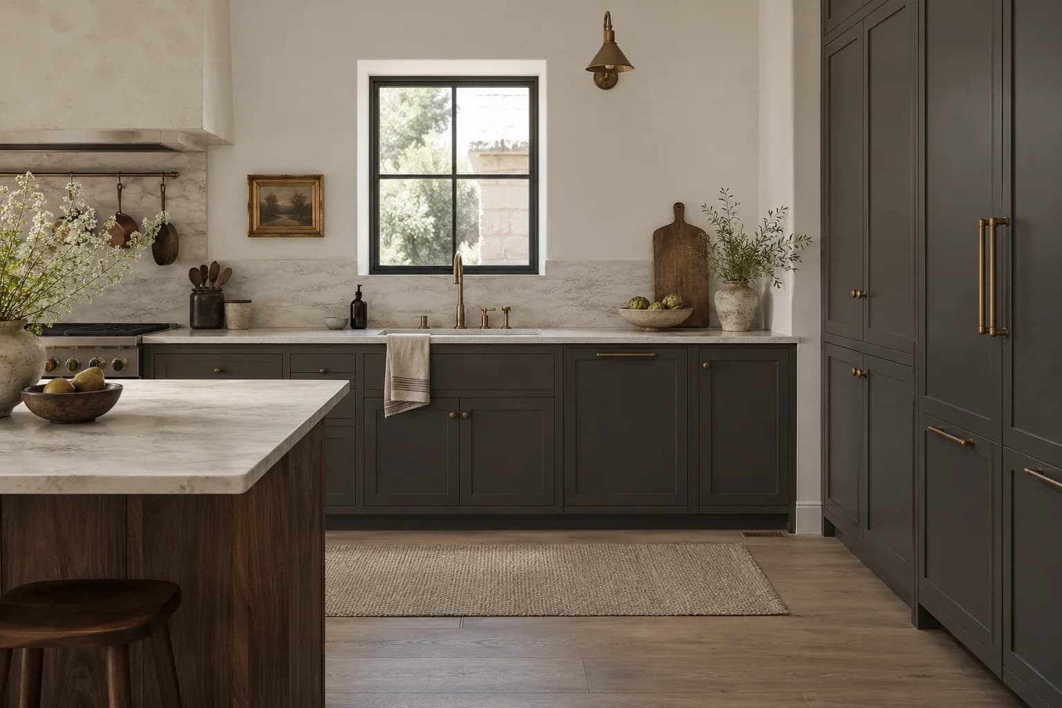 Kitchen cabinets featuring Black Bean paint