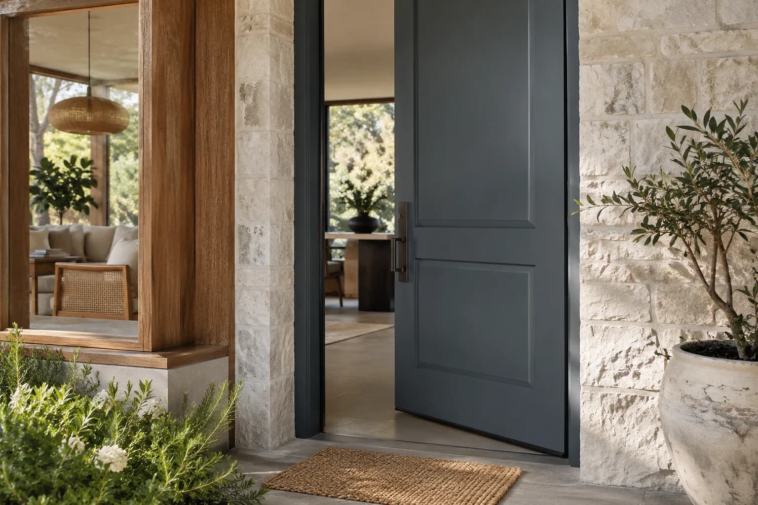 Front door featuring Blue Steel paint