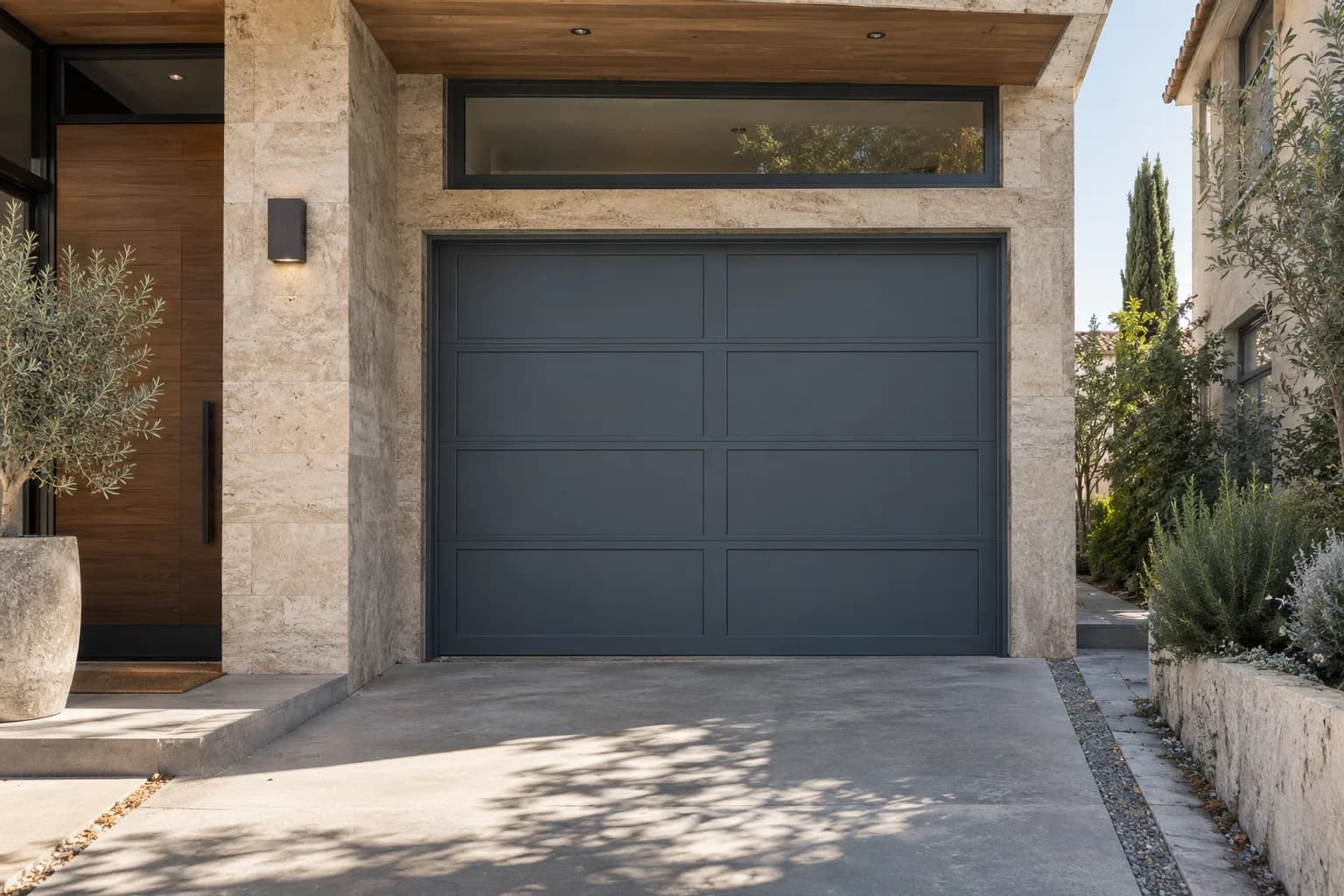 Garage door featuring Blue Steel paint