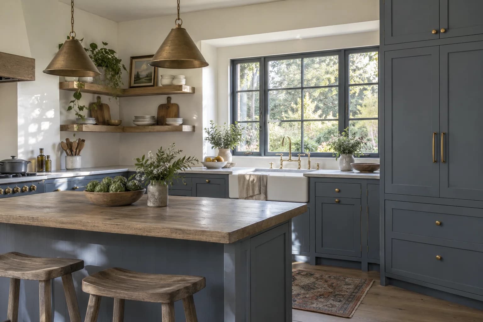 Kitchen cabinets featuring Blue Steel paint