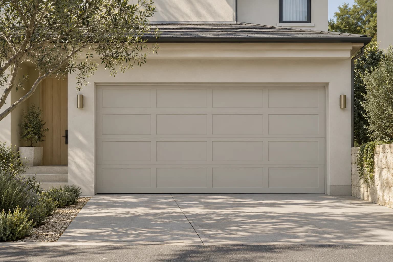 Garage door featuring Foggy Day paint