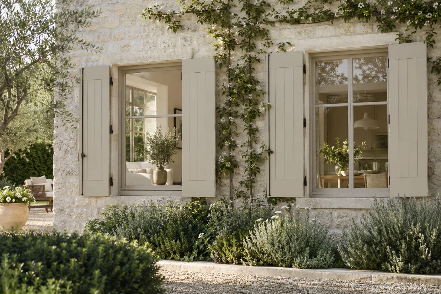 Shutters & trim featuring Porous Stone paint