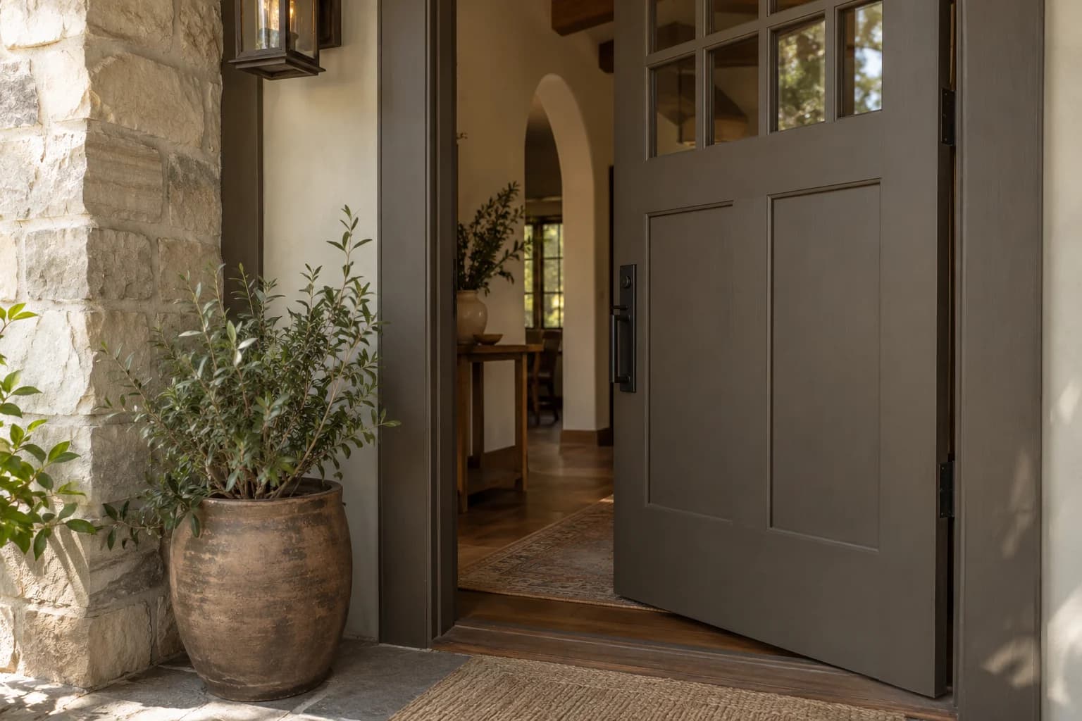 Front door featuring Weathered Brown paint