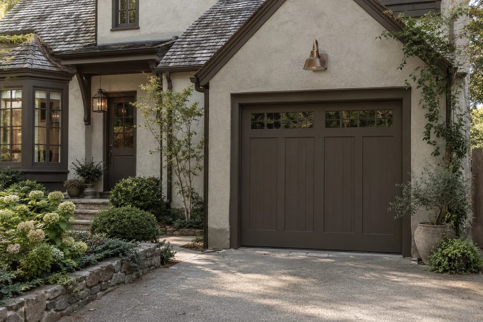 Garage door featuring Weathered Brown paint