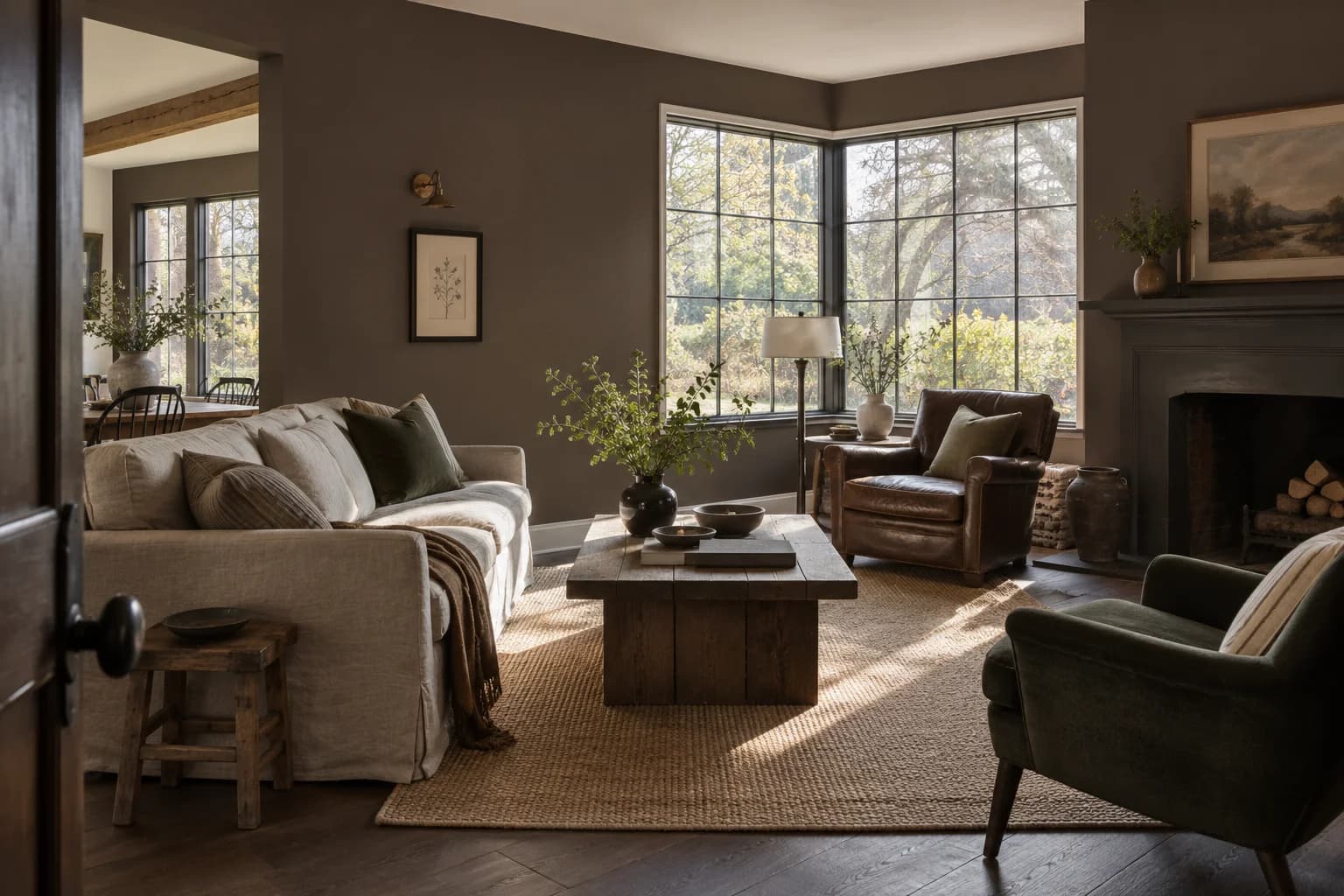 Weathered Brown walls in a historic cottage living room